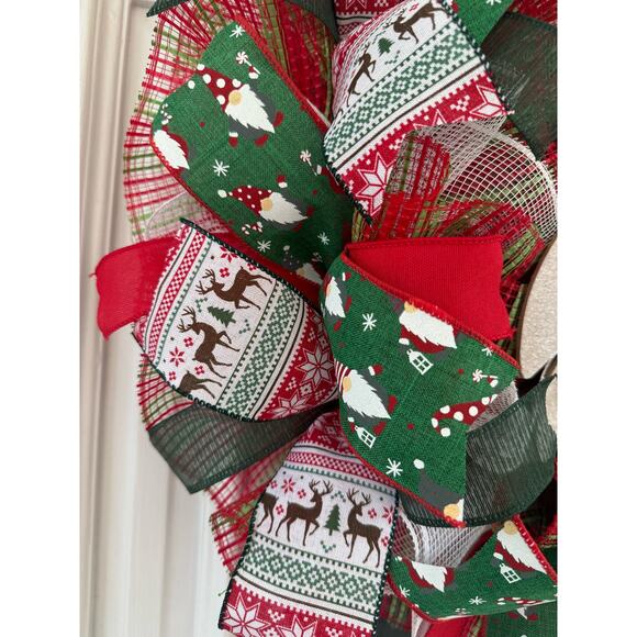 Merry Christmas Gnome Wreath | Red Green Christmas Door Decor Holiday Wreath xxx - Picture 3 of 9